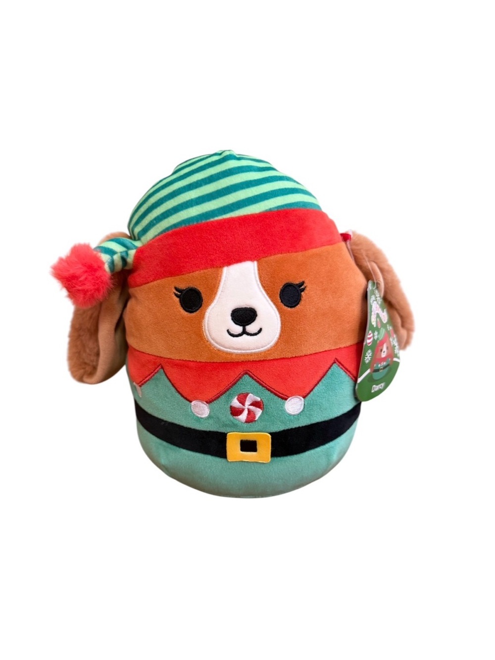 Squishmallows Holiday Elf Dog Plush in Green, Red, Brown